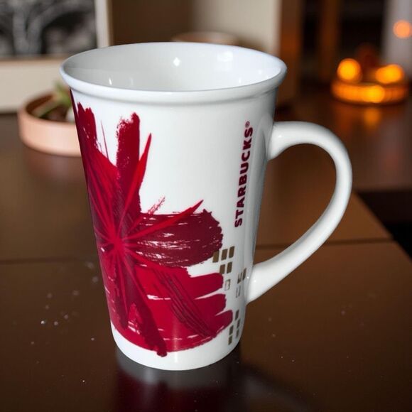 Starbucks 2014 Holiday Latte Mugs Poinsettia Abstract Designs 12oz - Picture 5 of 6